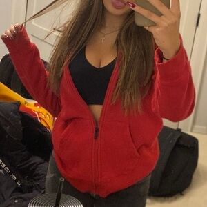 Red polo zip up sweatshirt